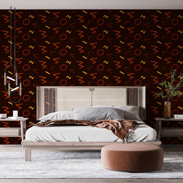 Tapete | Mehrfarbige Zickzacklinien und Kreise