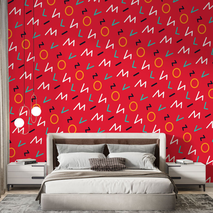 Tapeta s geometrickým motivem | Moderní červená a vícebarevná