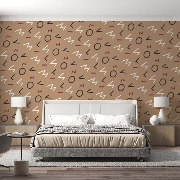 Fototapet geometrisk | Retro mönster på brun bakgrund