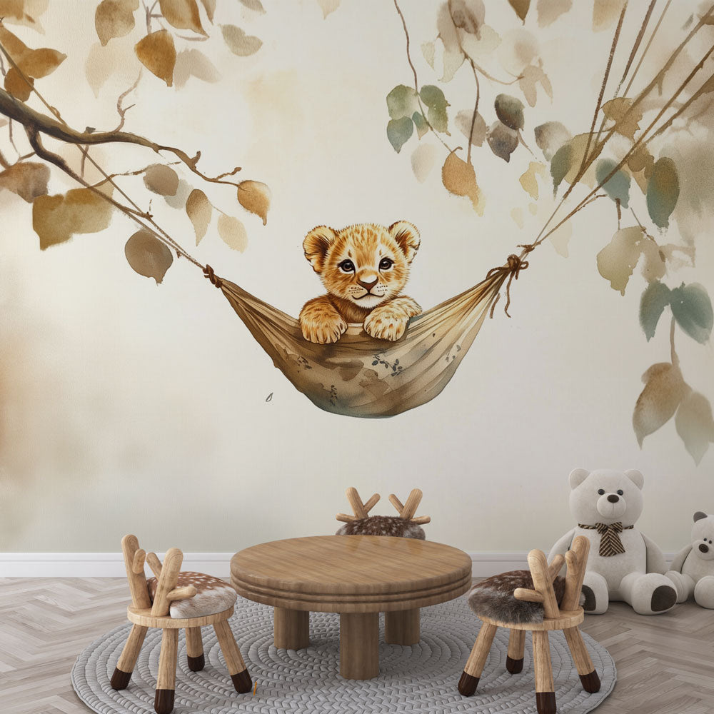Mural Wallpaper lion cub | Jungle and Sweetness — WonderMural