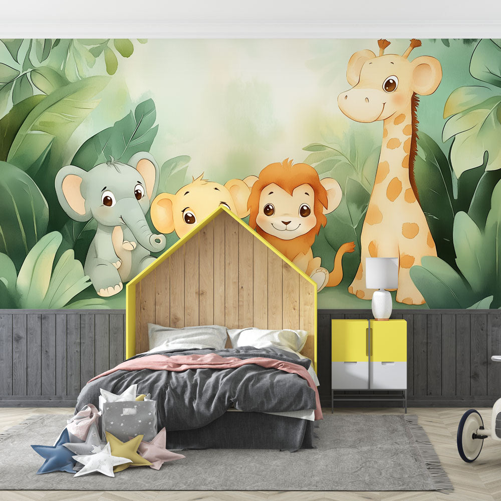 Lion Mural Wallpaper | Geometric White and Gold Design