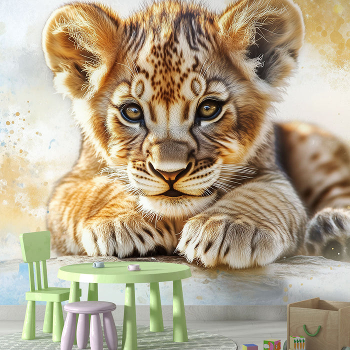 Papel de parede filhote de leão | Suavidade animal em aquarela