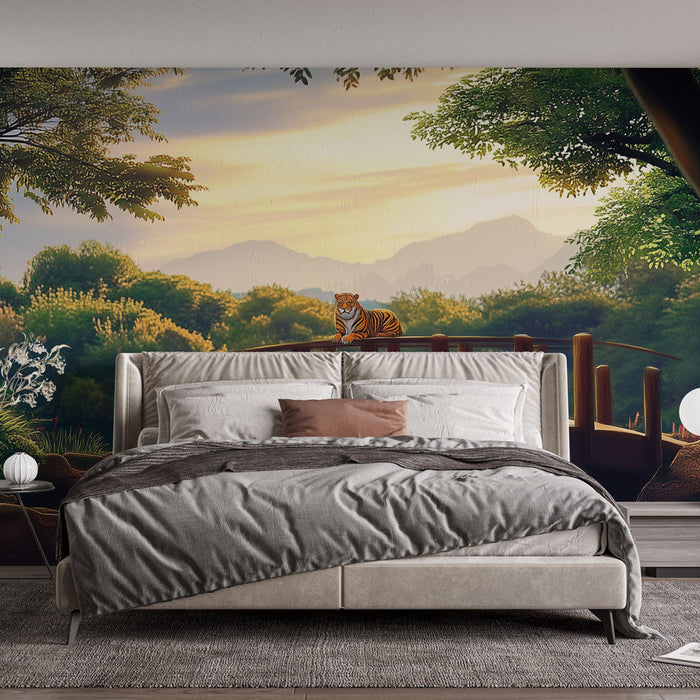 Tapeta priroda | Tiger na drvenom mostu