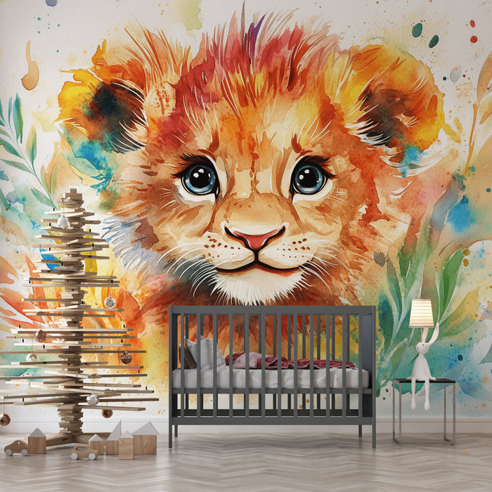 Tapeta z wizerunkiem lwa | Kolorowa i radosna akwarela