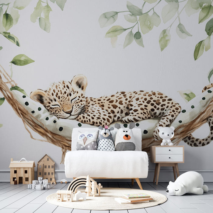 Baby leopard mural wallpaper | Wild charm and softness