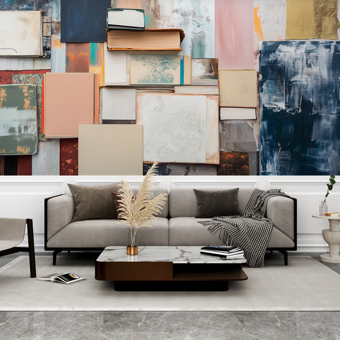 Абстрактна тапетна стенопис | Подреждане на книги и артистични текстури