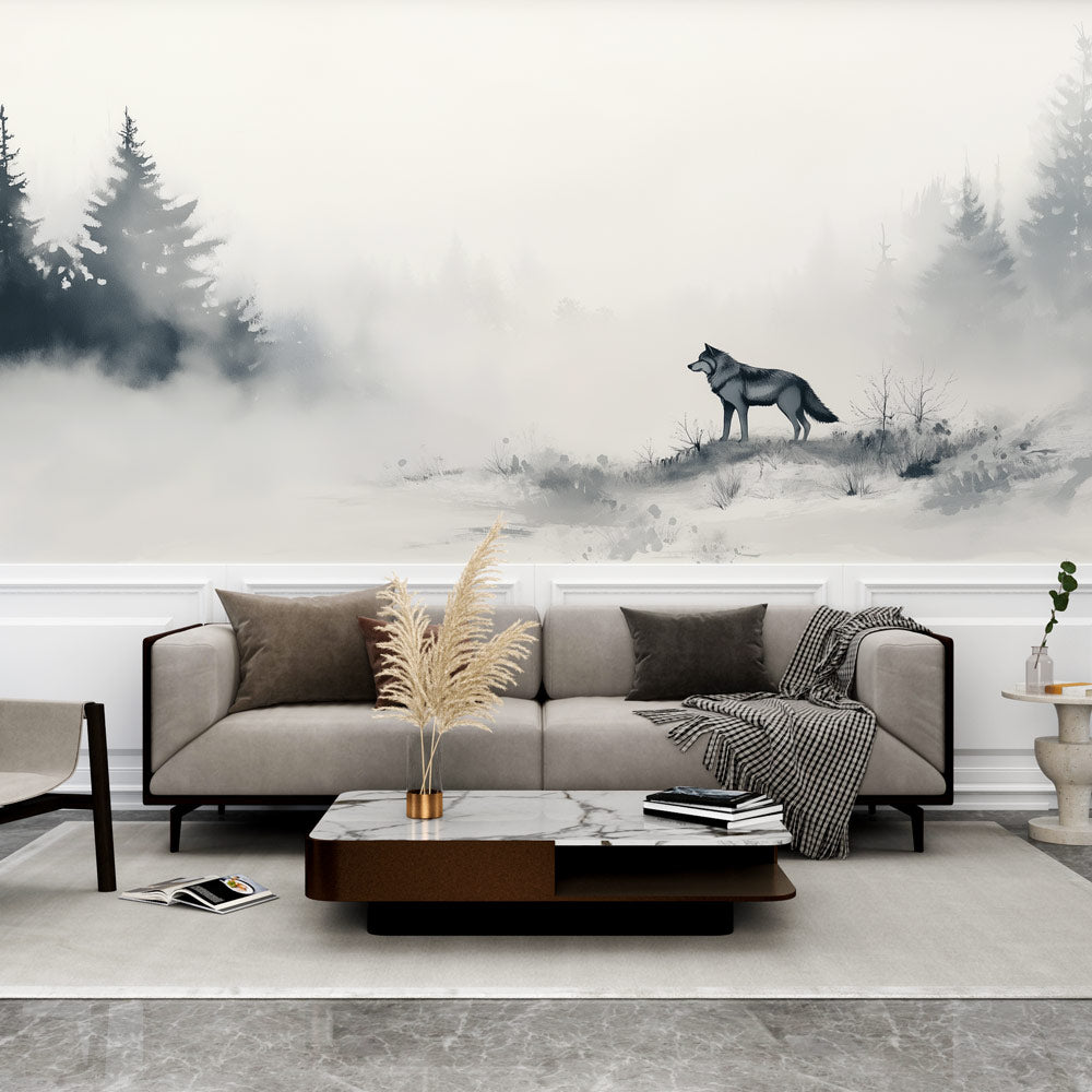 Papel de parede lobo | Lobo em uma floresta enevoada — WonderMural, image size:1000x1000