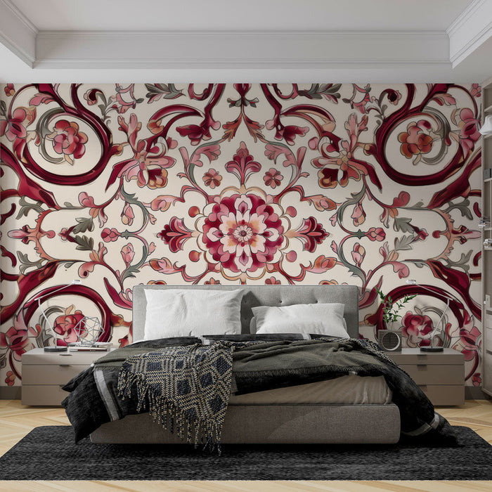 Muraaltapeet lilleline | Punased ja roosad ornamentaalsed mustrid