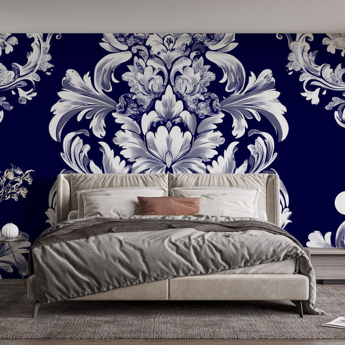 Tapete барок | Елегантен цветен модел в синьо и бяло