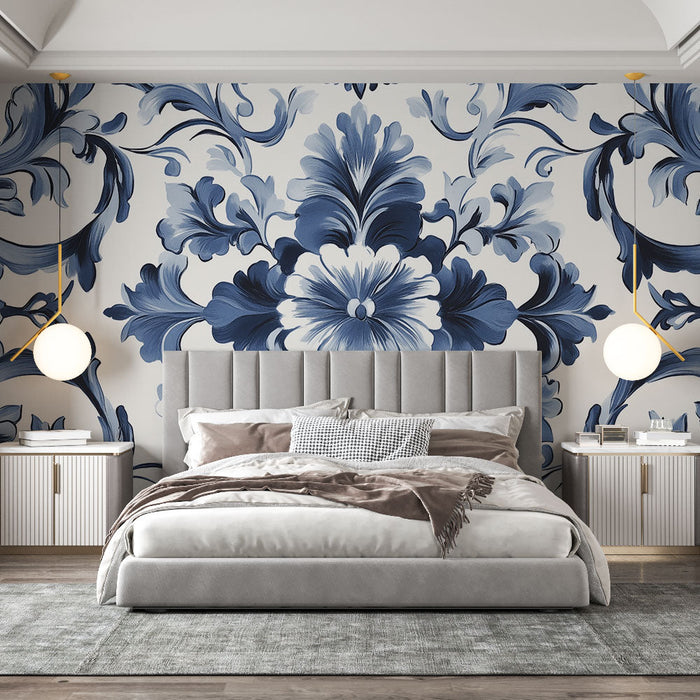 Tapete цветя | Синьо и бял бароков модел