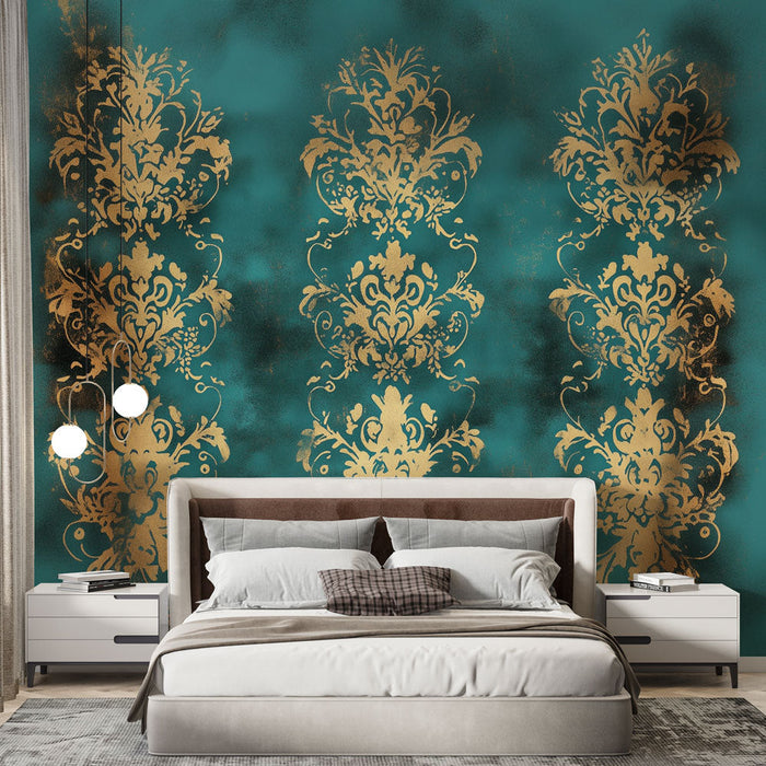 Tapeta baroko | Zlato na tyrkysovém pozadí