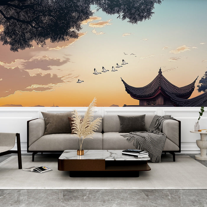 Tapete τοπίο ασιατικό | Χρωματισμένος ουρανός και παραδοσιακή αρχιτεκτονική