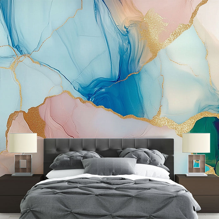 Fototapeet marmorist | Sinine ja roosa kullatisega