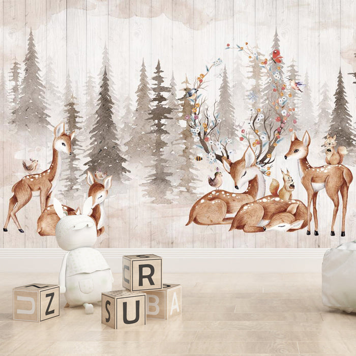 Mural Wallpaper baby room | Deer and forest