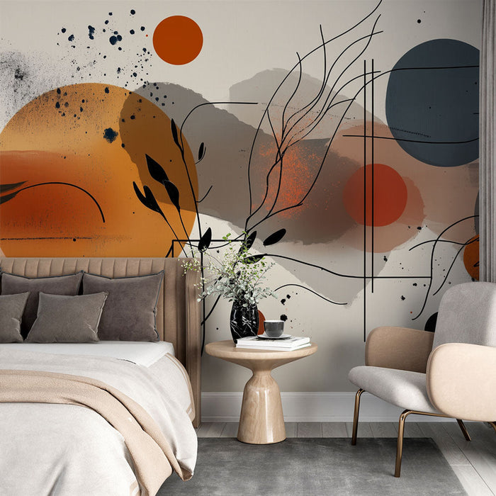 Foto Behang abstract modern | Cirkels en bladeren