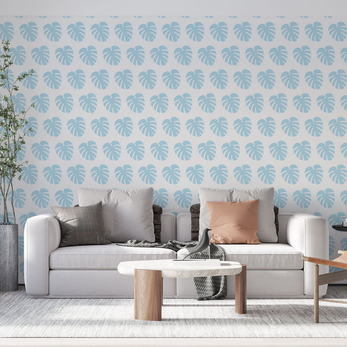 Papel de parede tropical | Folhas azuis e brancas