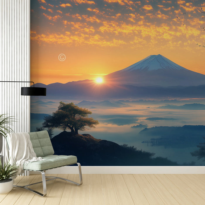 Papel de parede paisagem de montanha | Nascer do sol em um pico nevado