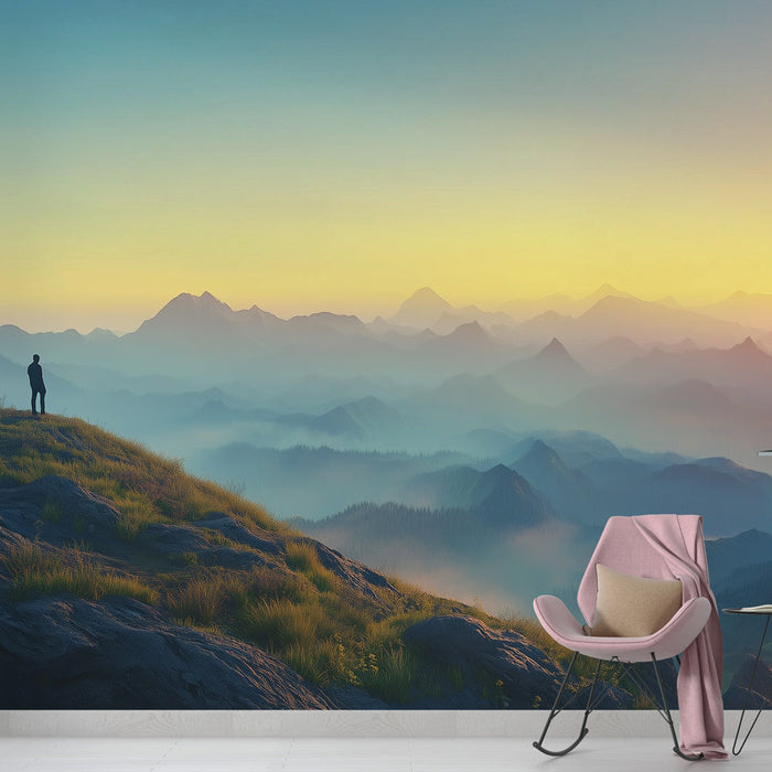 Tapeta panoramatická hora | Východ slunce nad mlhavou krajinou