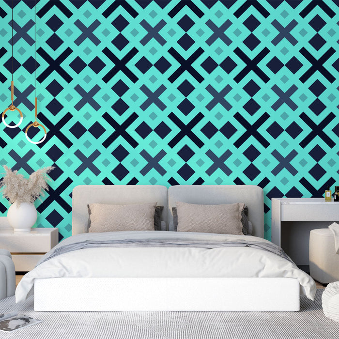 Carta da parati geometrica | Motivi incrociati blu e neri