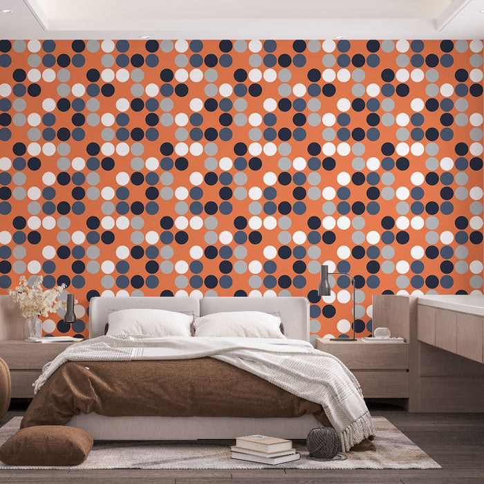 Tapet geometriska mönster | Flerfärgade cirklar på orange bakgrund