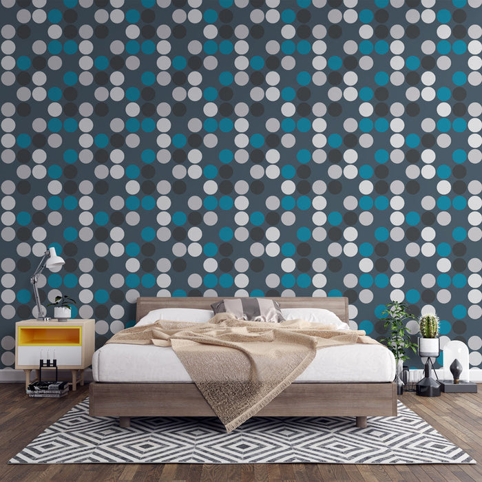 Carta da parati a pois | Blu, Bianco e Grigio
