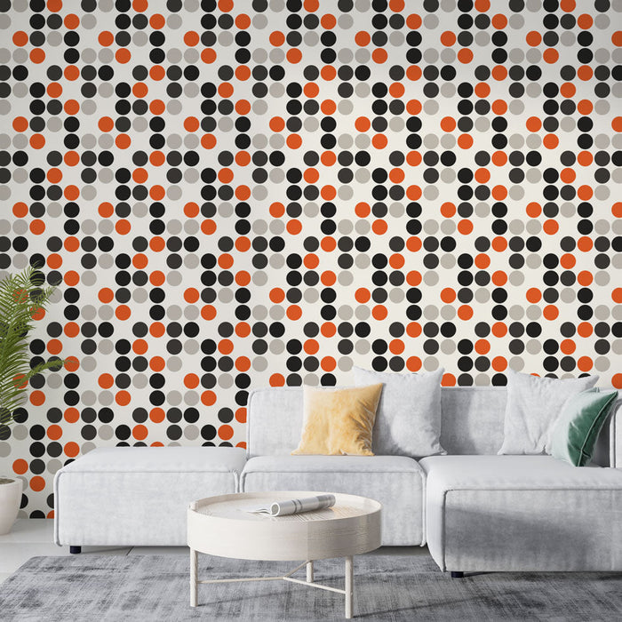Tapet cu buline | Model retro portocaliu, negru și gri