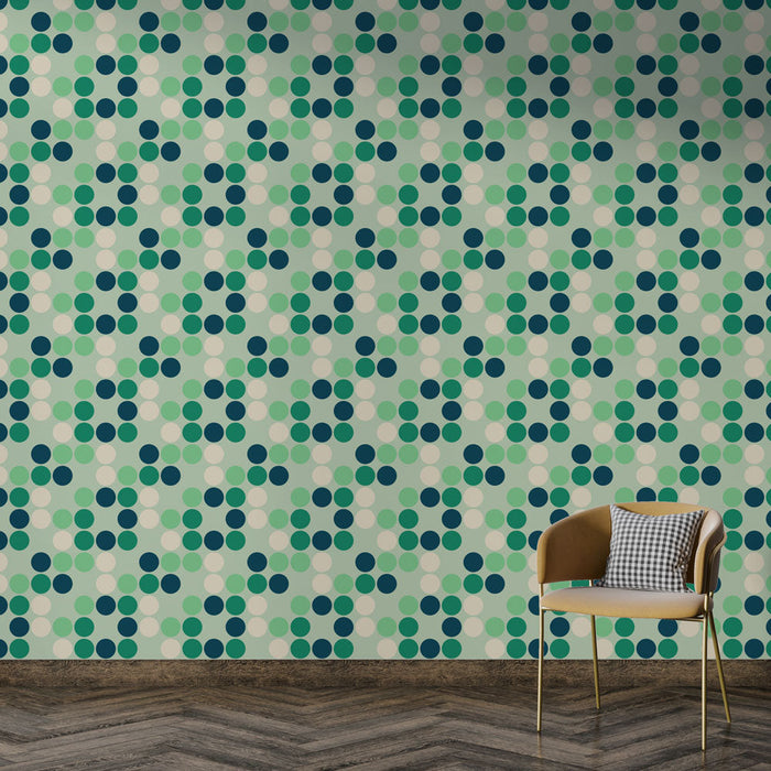 Tapet retro prikker | Grønn og blå mønster