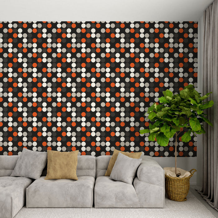 Fototapet geometriske mønstre | Farvede prikker på sort baggrund