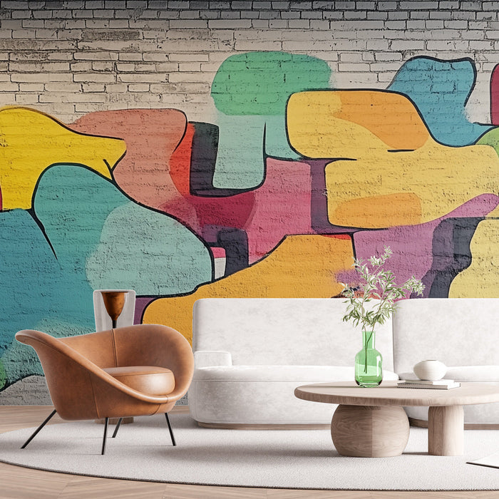 Papel pintado abstracto | Pared de ladrillo con grafiti colorido