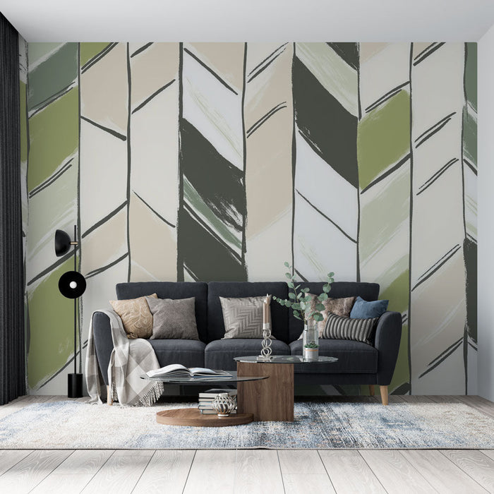 Foto Behang Geometrisch | Groen en Beige Chevron Patroon