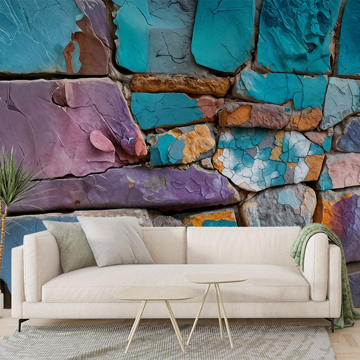 Tapeta s pestrobarevnými kameny | Vícebarevná zeď v přírodních odstínech
