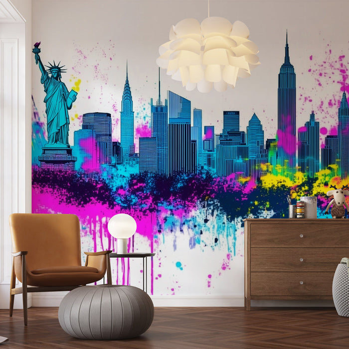Mural Wallpaper Skyline | New York in colorful splashes
