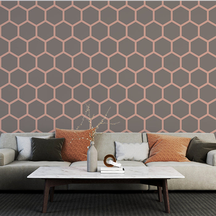 Mural Wallpaper Geometric | Pink and Gray Hexagons