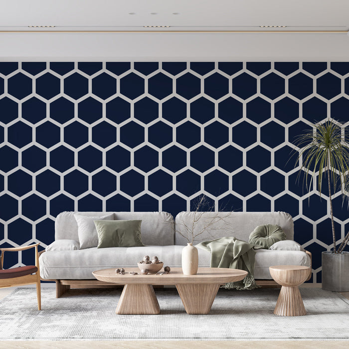 Carta da parati esagonale | Design geometrico blu navy
