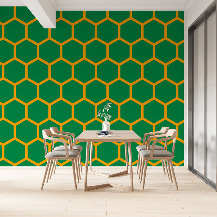 Papel pintado hexagonal | Diseño marino y amarillo