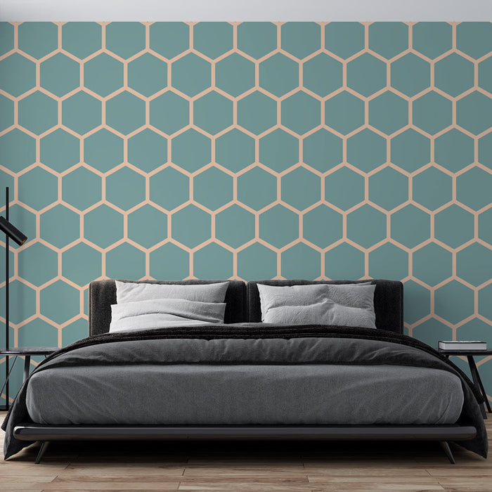 Tapet geometrisk | Blått och vitt bikakemönster