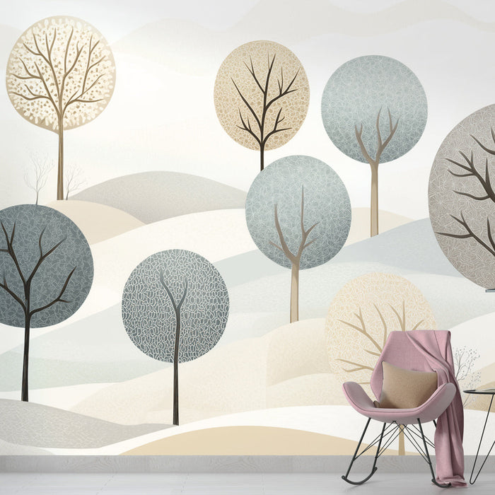 Tapeta na zeď krajina | Pastelové kruhové stromy