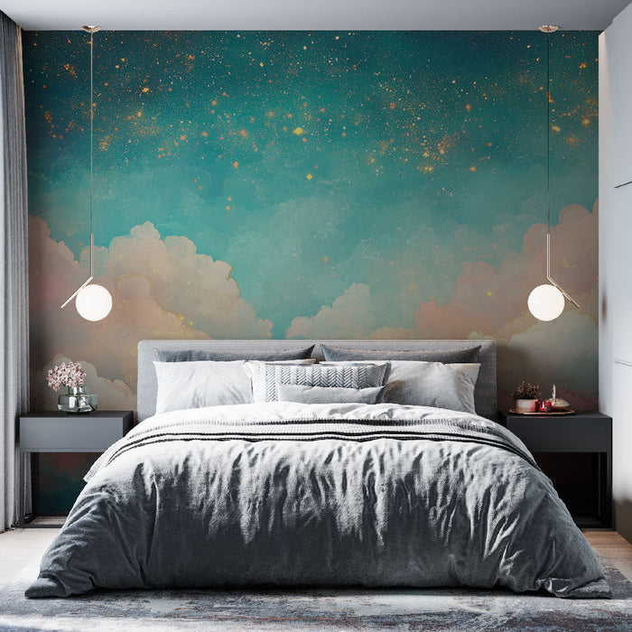 Falfestmény felhős | Pasztell csillagos ég