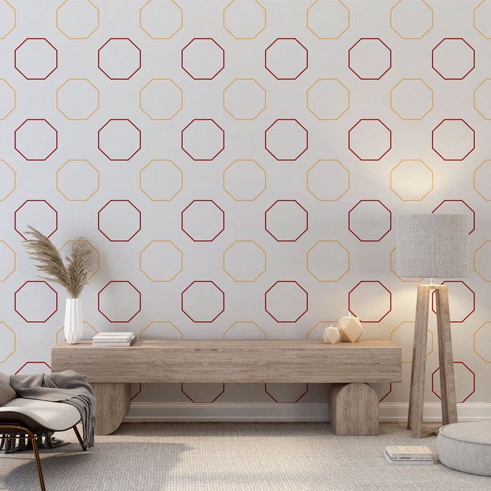 Ταπετσαρία τοίχου εξάγωνα | Κόκκινος και κίτρινος γεωμετρικός σχεδιασμός