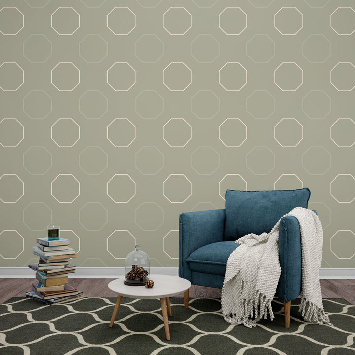 Mural Wallpaper hexagon | Green and beige geometric pattern