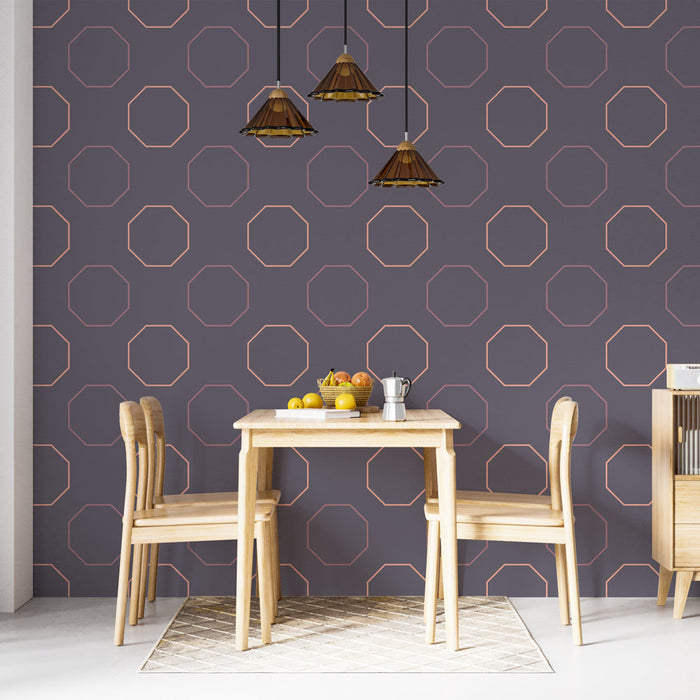 Papel de parede geométrico | Padrão octagonal roxo e rosa