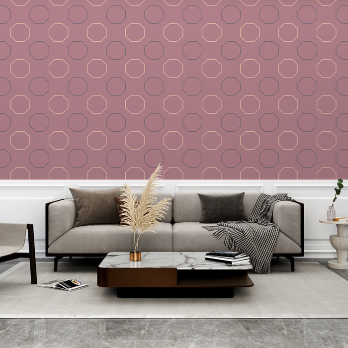 Falfestmény tapéta nyolcszögletű | Rózsaszín és mályva geometriai minta
