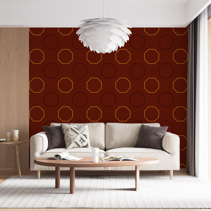 Tapetă | Model Hexagonal Maro și Auriu