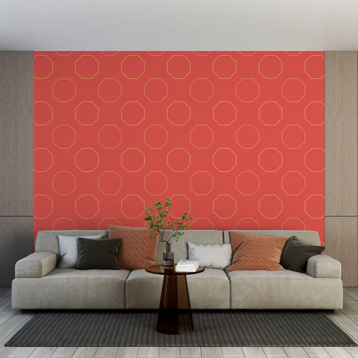 Foto Behang | Oranje en Gouden Achthoeken