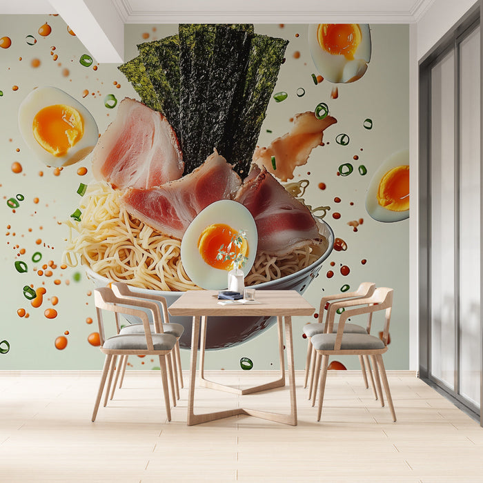 Tapete ramen | Künstlerisches schwebendes Ramen-Gericht