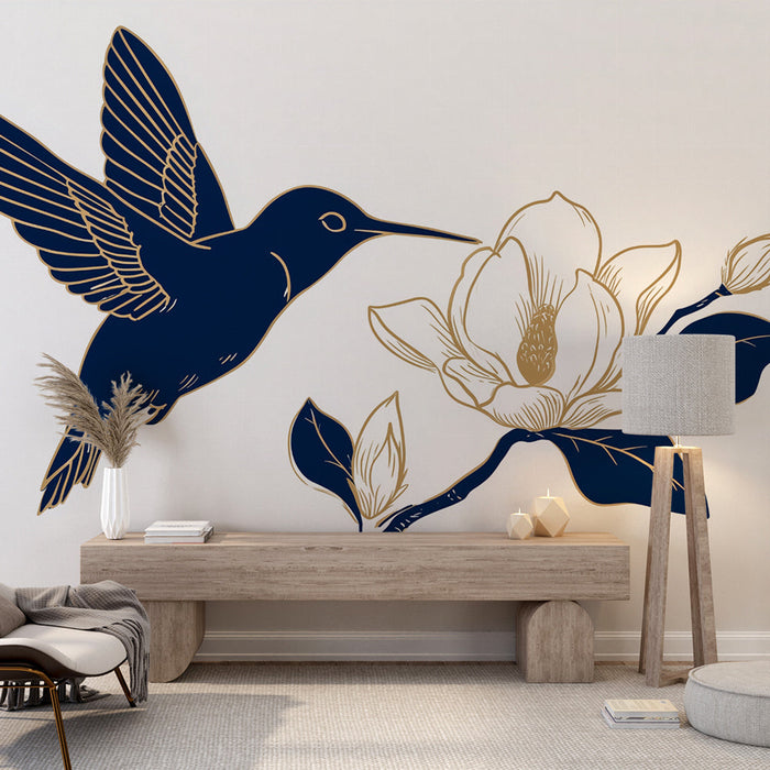 Fototapet kolibri | Zlatni sjaj na tamnoplavoj pozadini