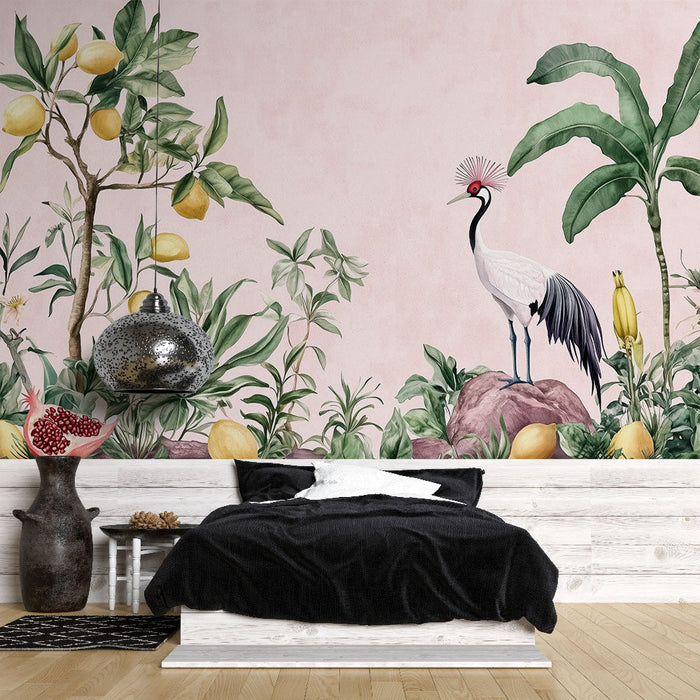 Tapeta exotic | Vzor ovoce a jeřáb