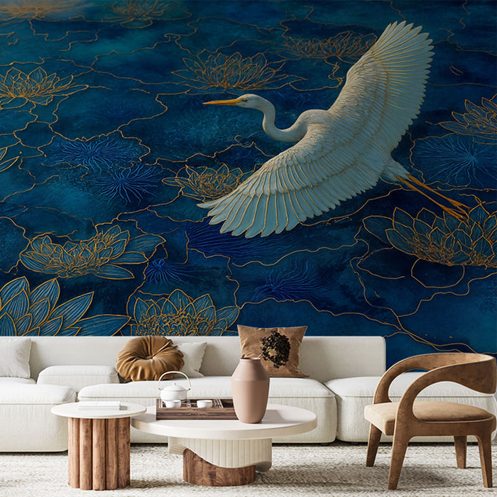 Fototapeta ptica in lotus | Modra in zlata eleganca