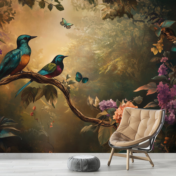 Tapetti trooppinen | Linnut ja eksoottiset kukat