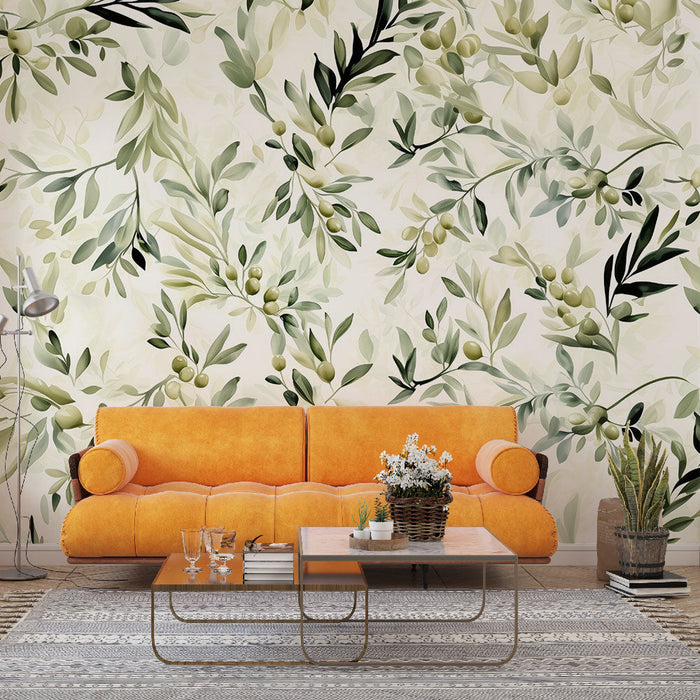 Papel pintado follaje de olivo | Diseño fresco y natural